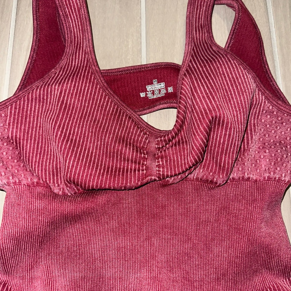 Red Ribbed Jumpsuit - Picture 2 of 3